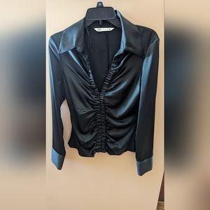Zara Faux Silk Long Sleeve Sexy Blouse